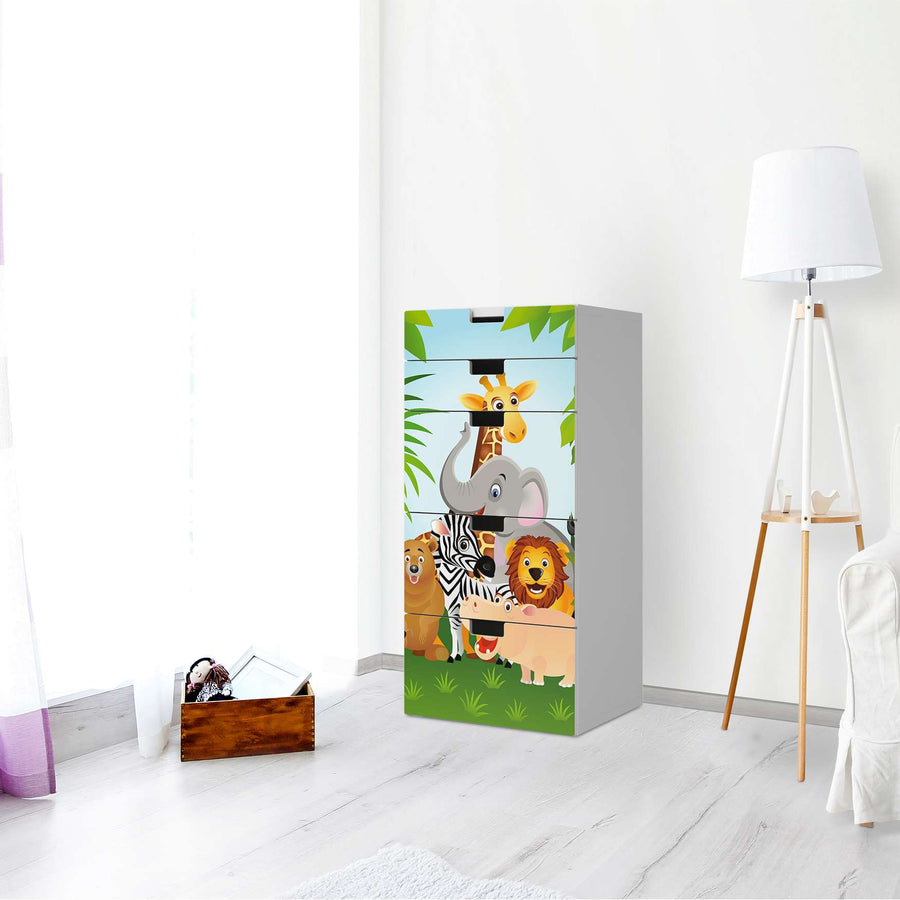 Möbel Klebefolie Wild Animals - IKEA Stuva Kommode - 5 Schubladen - Kinderzimmer