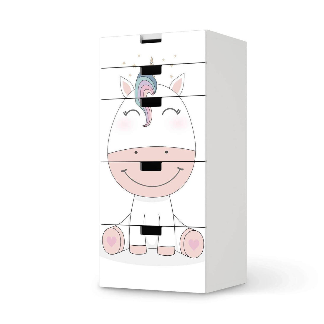 Möbel Klebefolie Baby Unicorn - IKEA Stuva Kommode - 5 Schubladen  - weiss