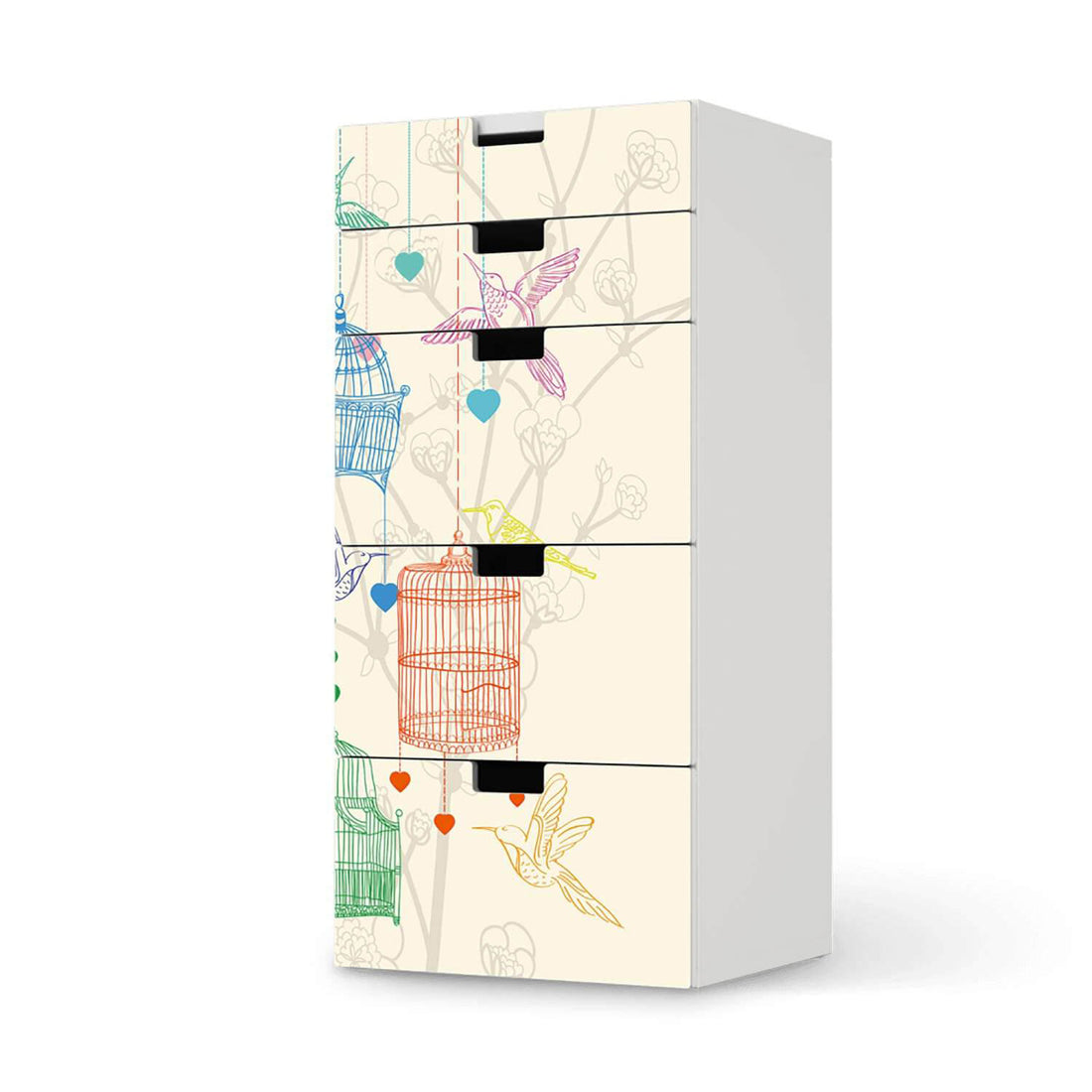 Möbel Klebefolie Birdcage - IKEA Stuva Kommode - 5 Schubladen  - weiss