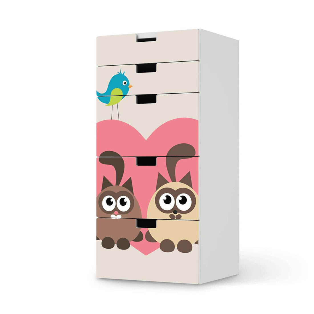Möbel Klebefolie Cats Heart - IKEA Stuva Kommode - 5 Schubladen  - weiss