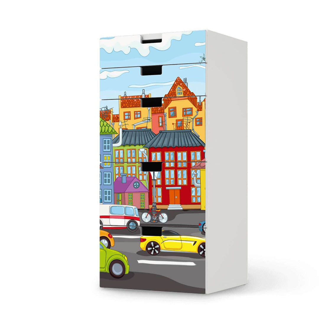 Möbel Klebefolie City Life - IKEA Stuva Kommode - 5 Schubladen  - weiss