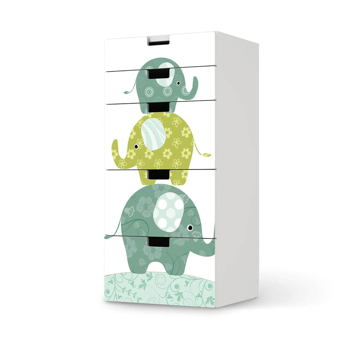 Möbel Klebefolie Elephants - IKEA Stuva Kommode - 5 Schubladen  - weiss