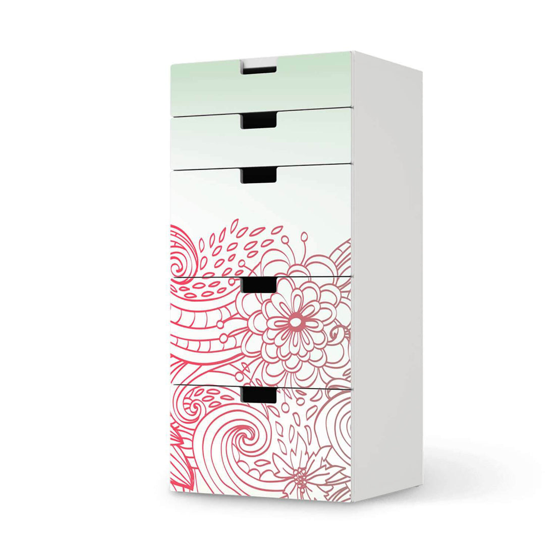 Möbel Klebefolie Floral Doodle - IKEA Stuva Kommode - 5 Schubladen  - weiss