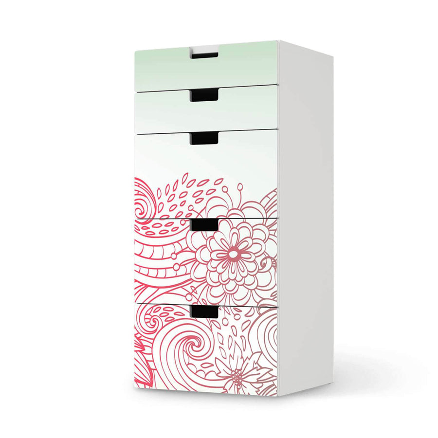 Möbel Klebefolie Floral Doodle - IKEA Stuva Kommode - 5 Schubladen  - weiss