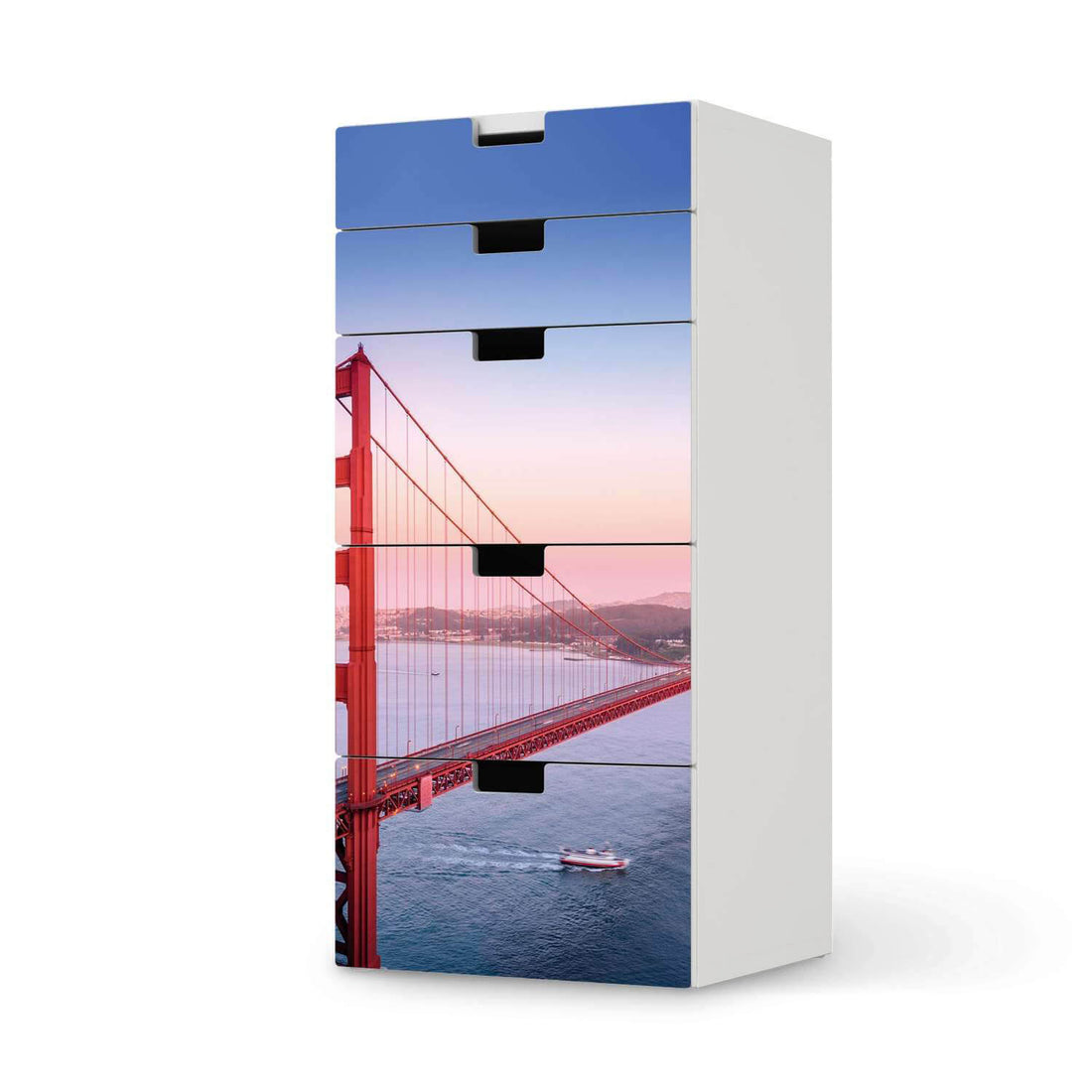 Möbel Klebefolie Golden Gate - IKEA Stuva Kommode - 5 Schubladen  - weiss