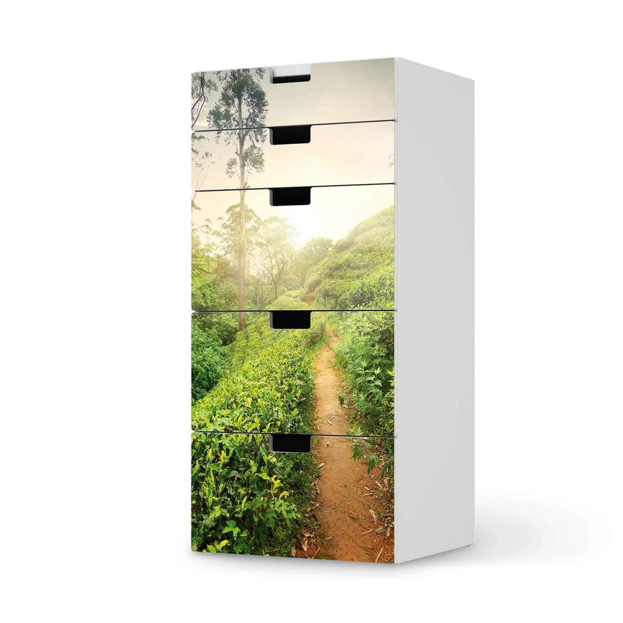 Möbel Klebefolie Green Tea Fields - IKEA Stuva Kommode - 5 Schubladen  - weiss