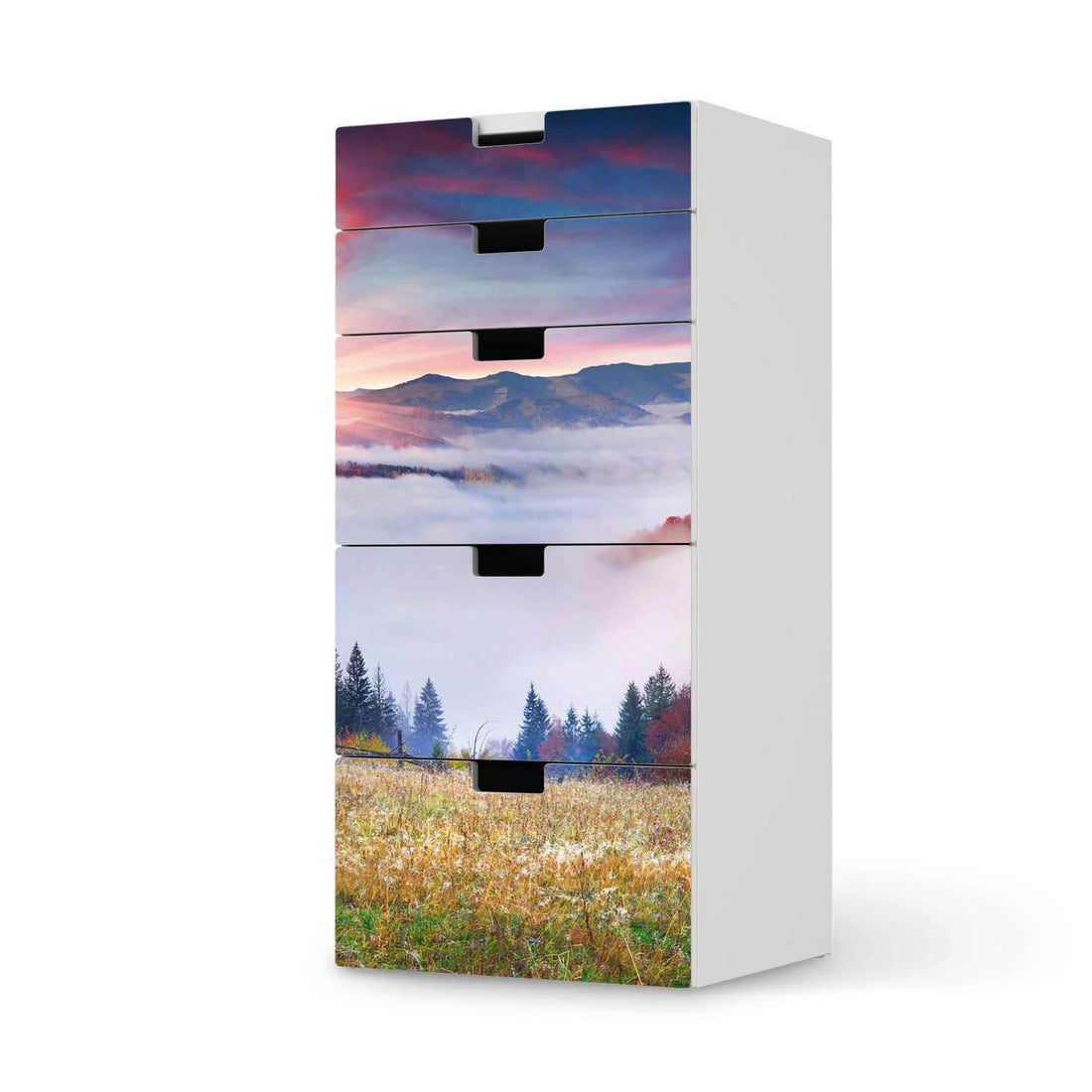 Möbel Klebefolie Herbstwald - IKEA Stuva Kommode - 5 Schubladen  - weiss