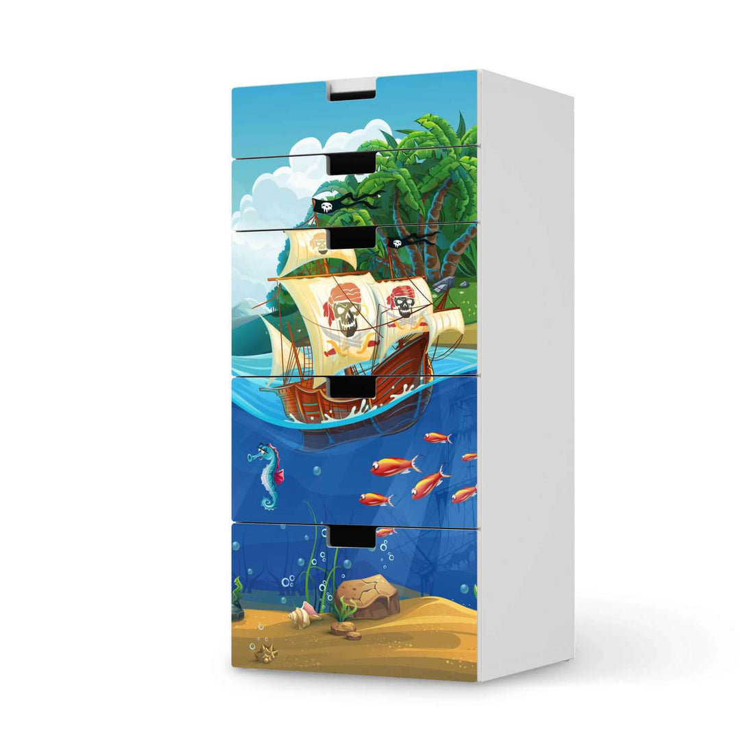 Möbel Klebefolie Pirates - IKEA Stuva Kommode - 5 Schubladen  - weiss