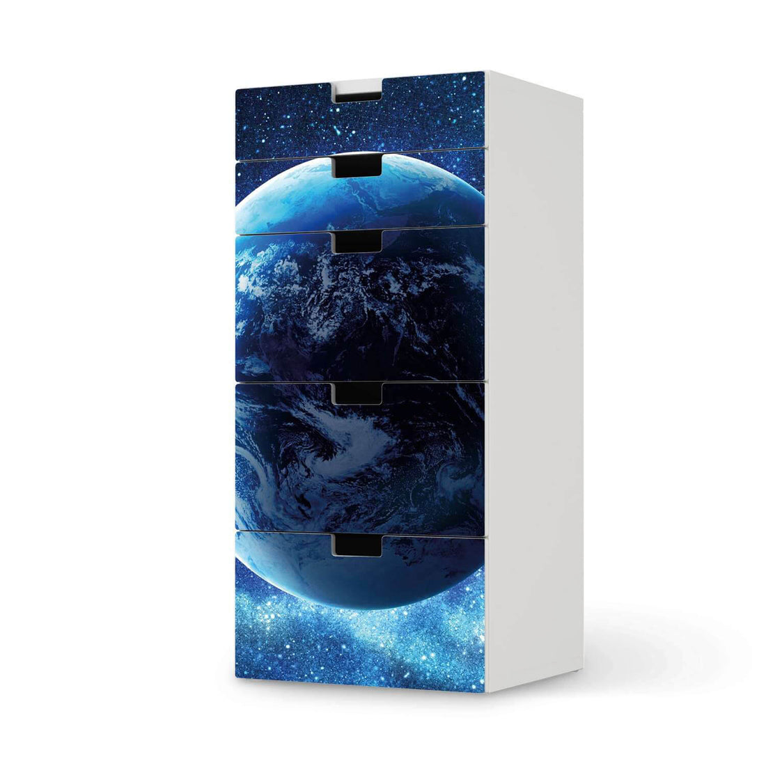 Möbel Klebefolie Planet Blue - IKEA Stuva Kommode - 5 Schubladen  - weiss