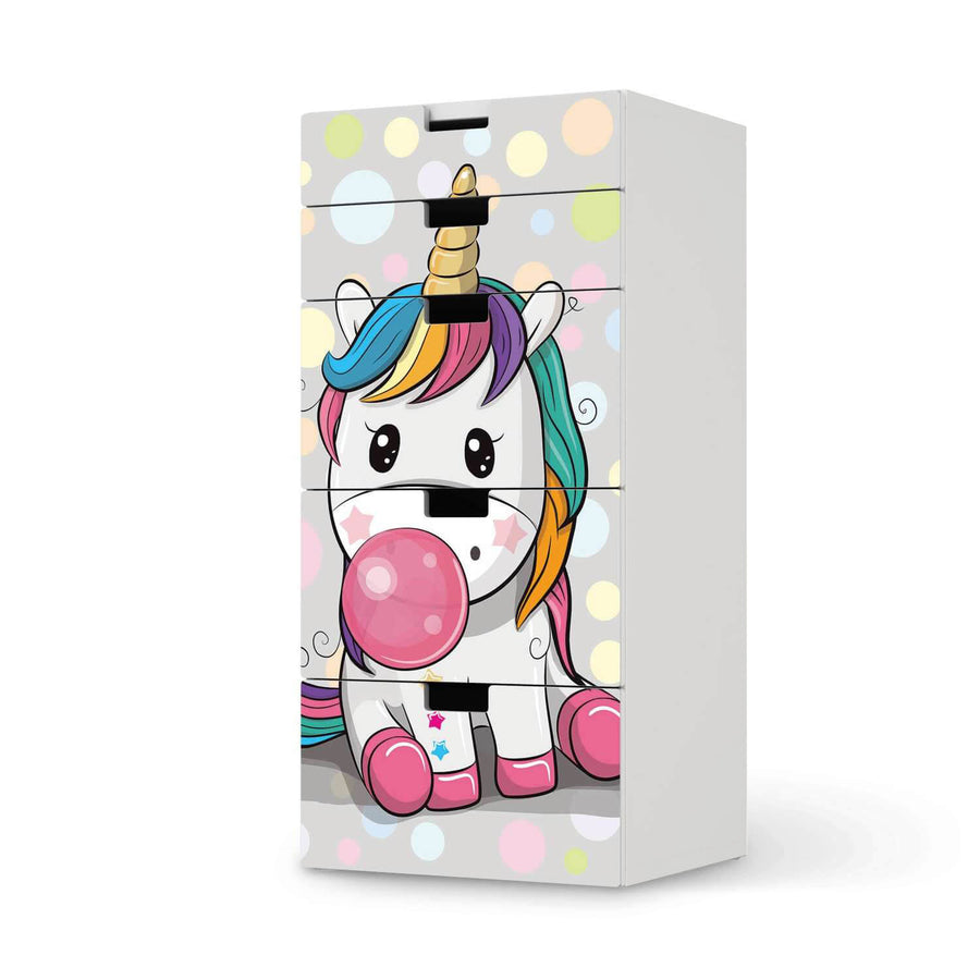 Möbel Klebefolie Rainbow das Einhorn - IKEA Stuva Kommode - 5 Schubladen  - weiss