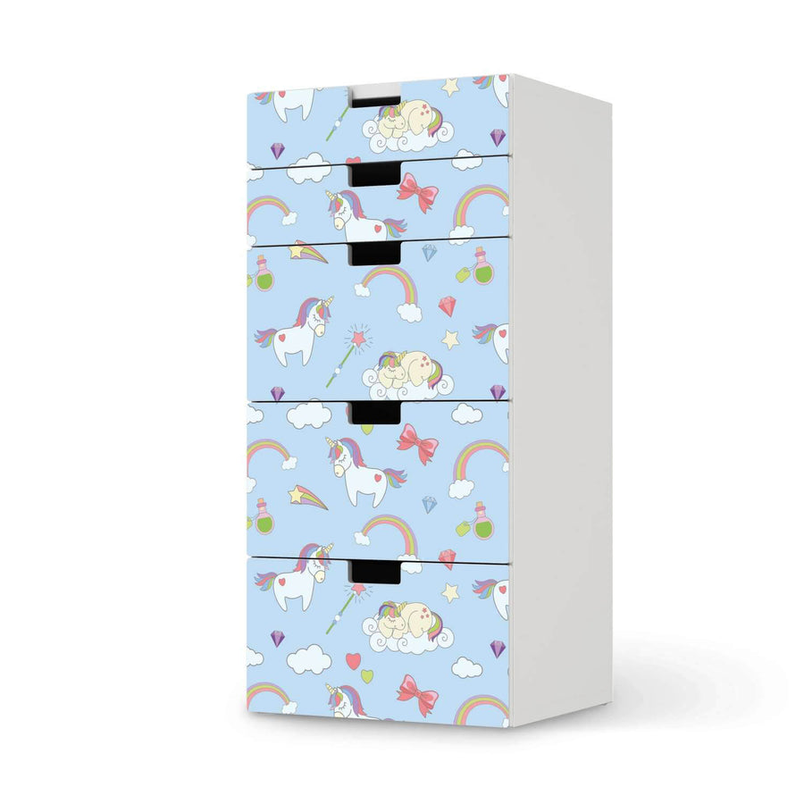 Möbel Klebefolie Rainbow Unicorn - IKEA Stuva Kommode - 5 Schubladen  - weiss