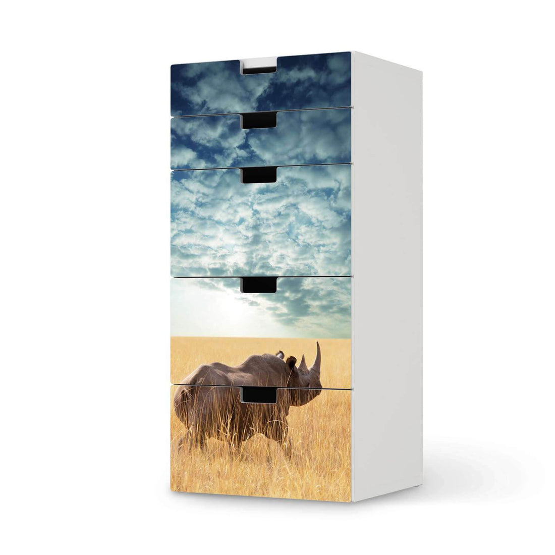 Möbel Klebefolie Rhino - IKEA Stuva Kommode - 5 Schubladen  - weiss