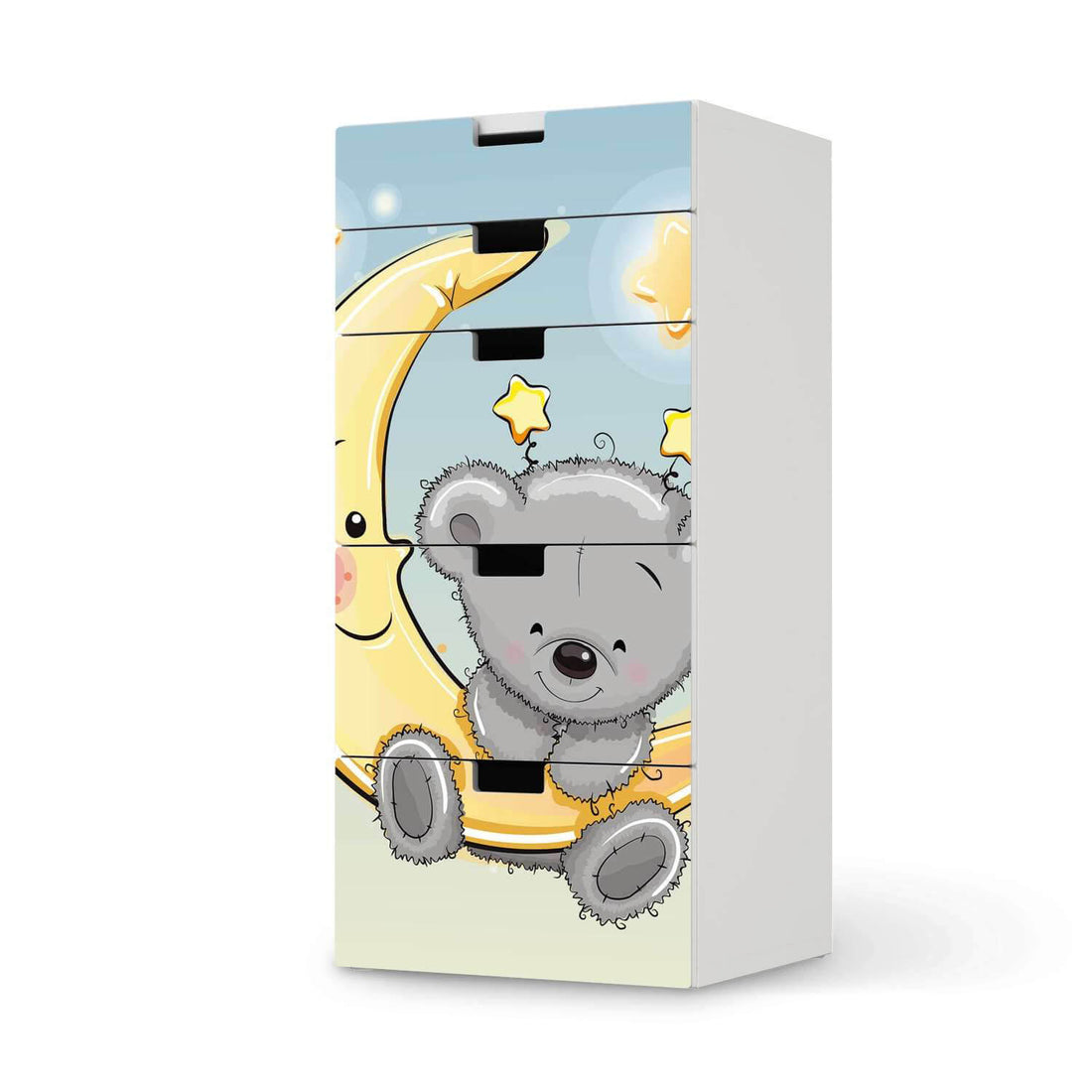 Möbel Klebefolie Teddy und Mond - IKEA Stuva Kommode - 5 Schubladen  - weiss
