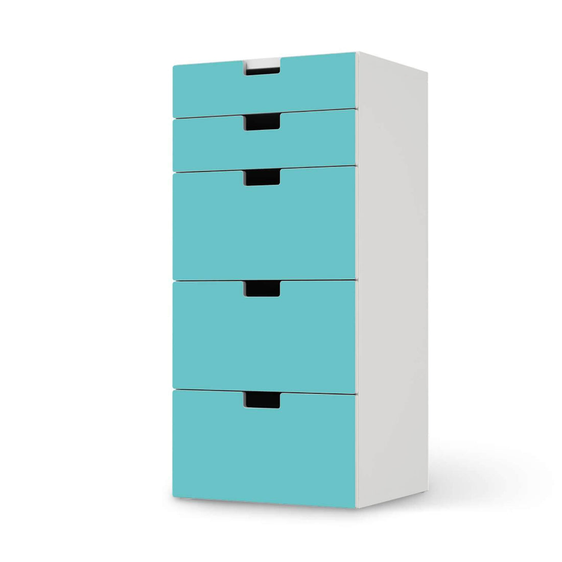 Möbel Klebefolie Türkisgrün Light - IKEA Stuva Kommode - 5 Schubladen  - weiss