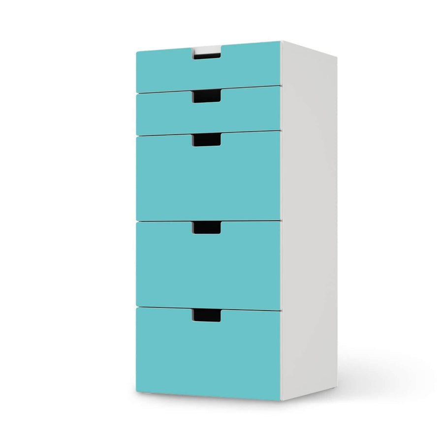 Möbel Klebefolie Türkisgrün Light - IKEA Stuva Kommode - 5 Schubladen  - weiss