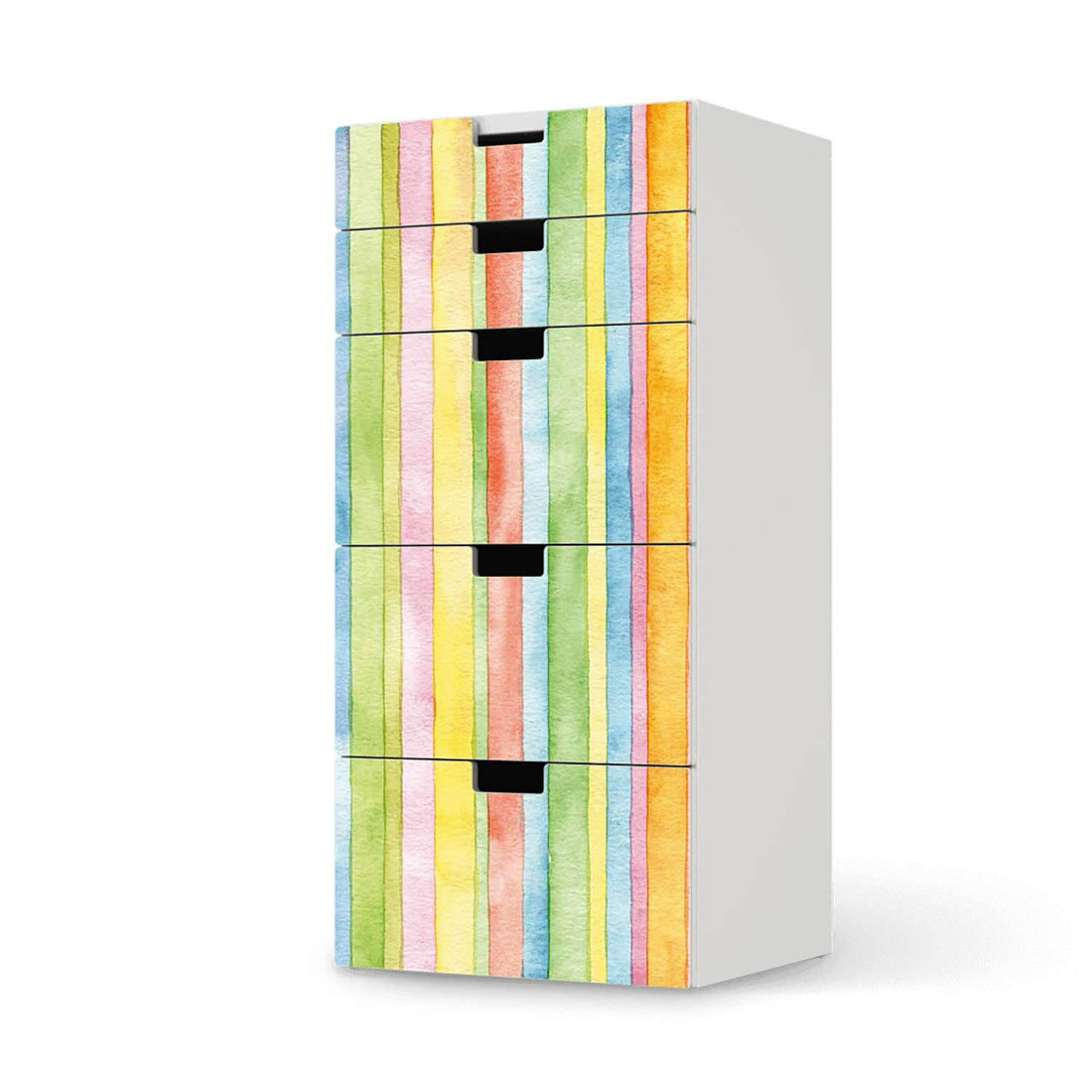 Möbel Klebefolie Watercolor Stripes - IKEA Stuva Kommode - 5 Schubladen  - weiss