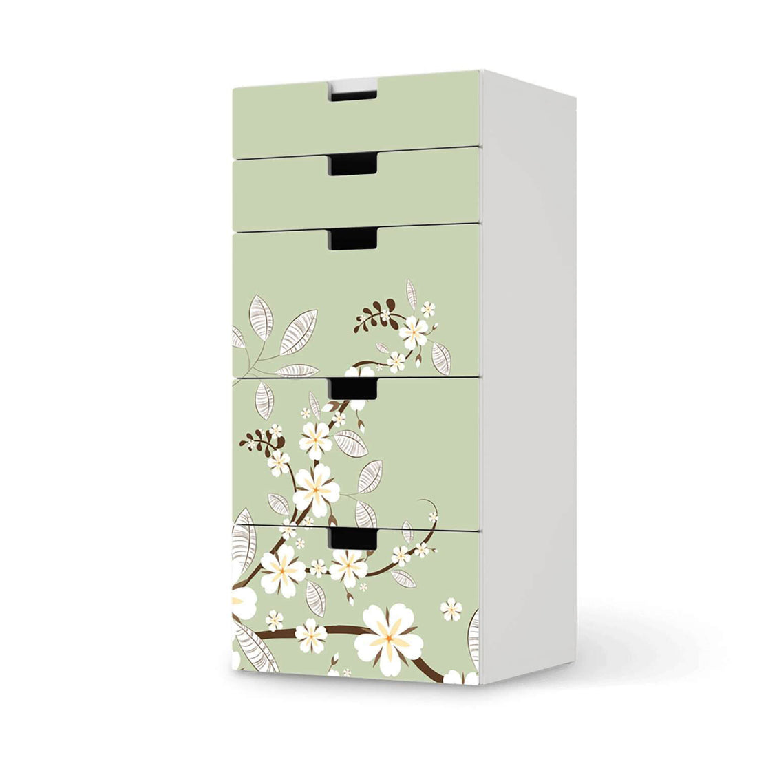 Möbel Klebefolie White Blossoms - IKEA Stuva Kommode - 5 Schubladen  - weiss