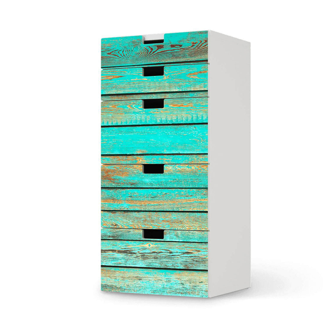 Möbel Klebefolie Wooden Aqua - IKEA Stuva Kommode - 5 Schubladen  - weiss