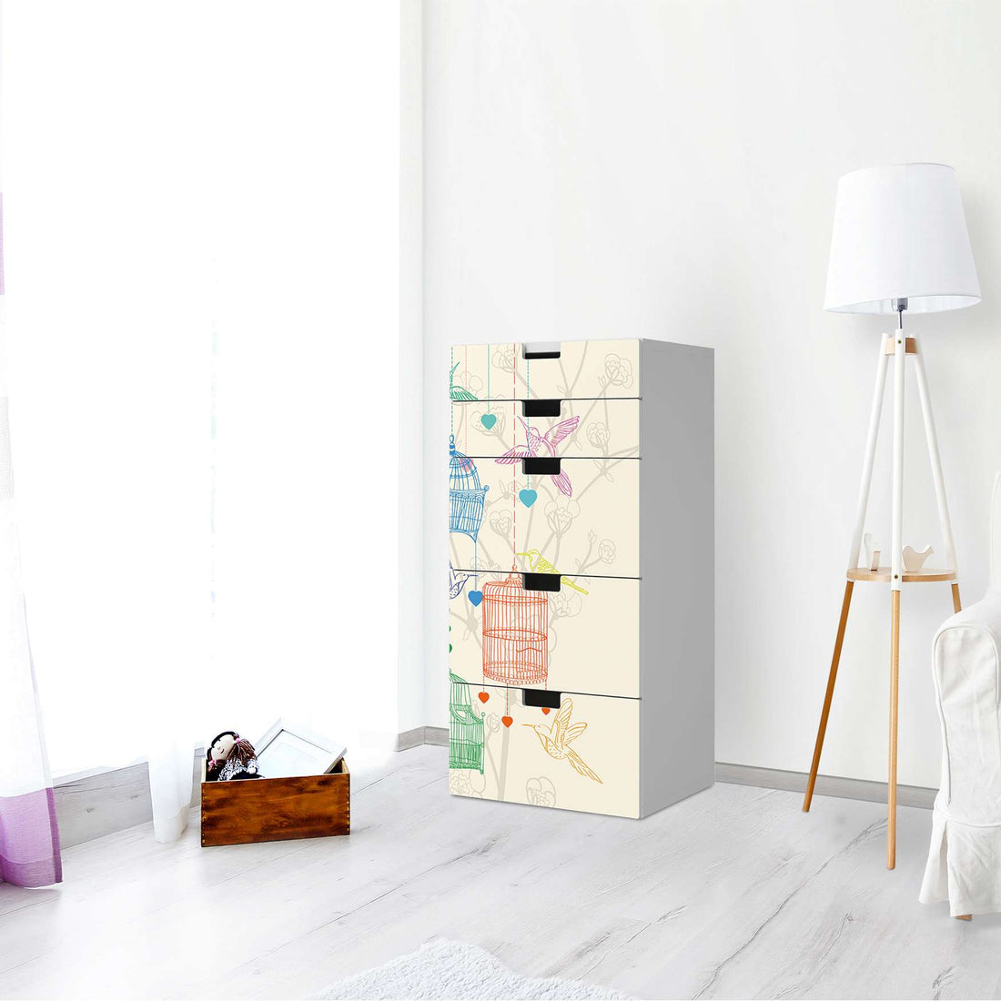 Möbel Klebefolie Birdcage - IKEA Stuva Kommode - 5 Schubladen - Wohnzimmer