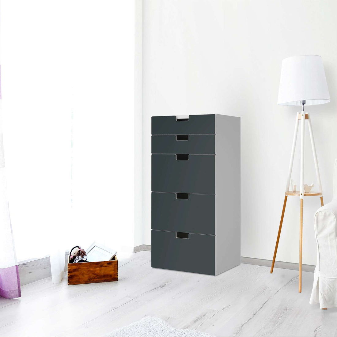 Möbel Klebefolie Blaugrau Dark - IKEA Stuva Kommode - 5 Schubladen - Wohnzimmer