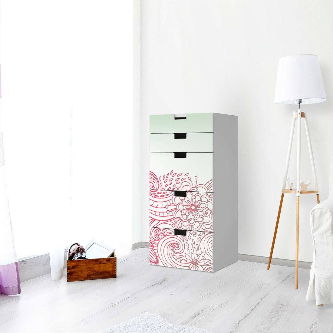 Möbel Klebefolie Floral Doodle - IKEA Stuva Kommode - 5 Schubladen - Wohnzimmer