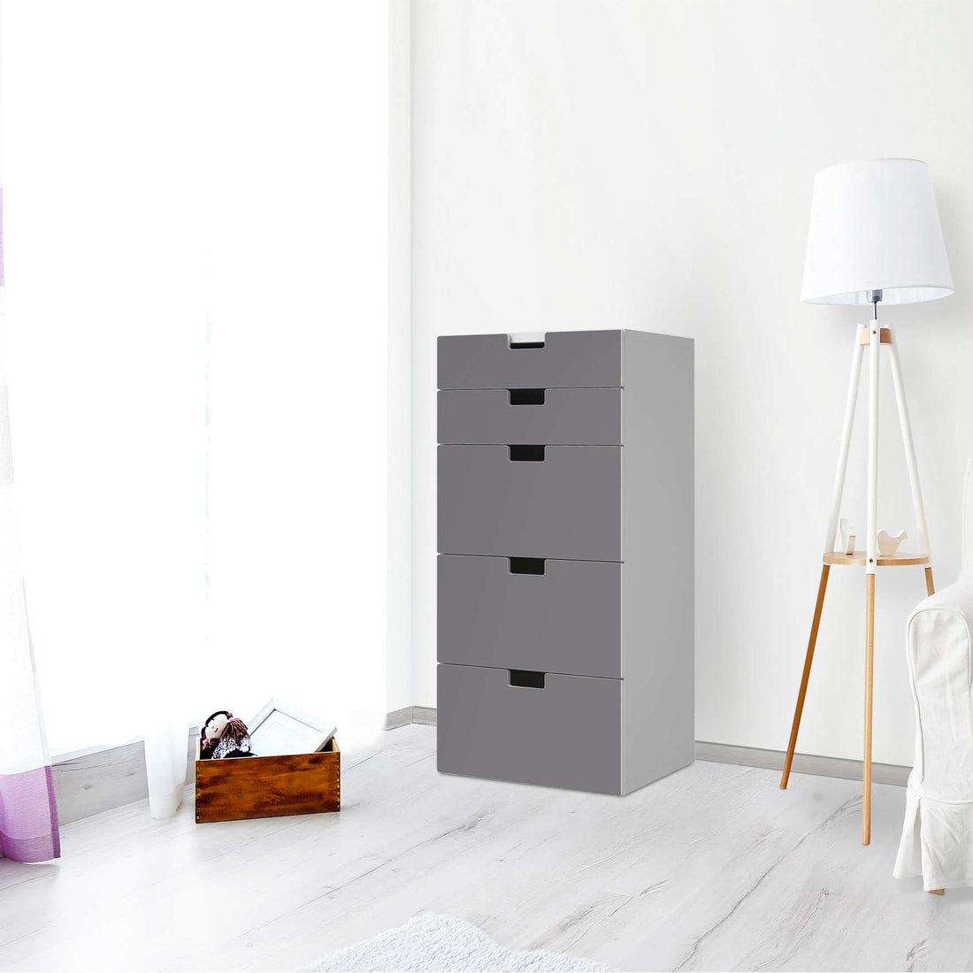 Möbel Klebefolie Grau Light - IKEA Stuva Kommode - 5 Schubladen - Wohnzimmer