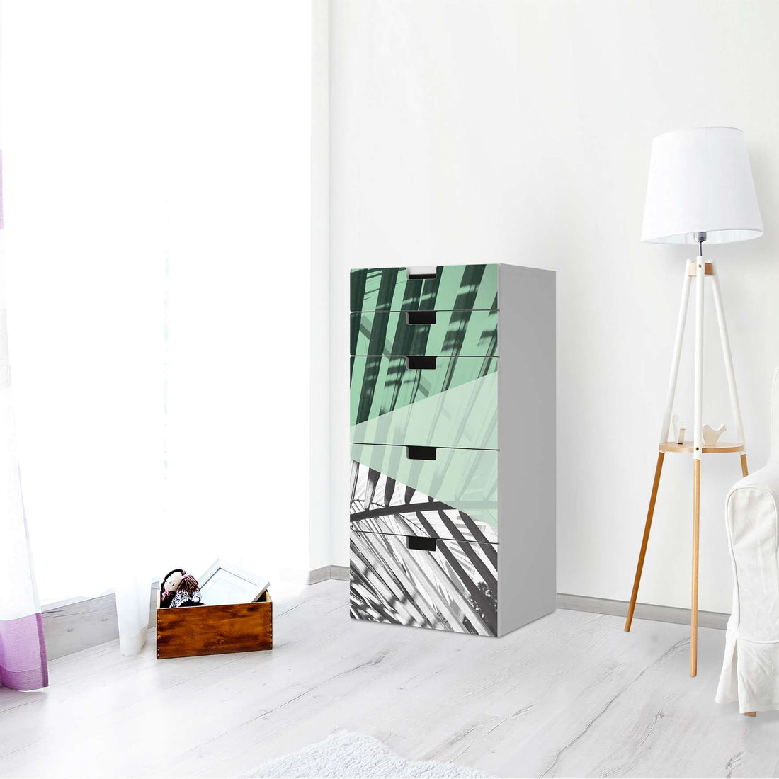 Möbel Klebefolie Palmen mint - IKEA Stuva Kommode - 5 Schubladen - Wohnzimmer