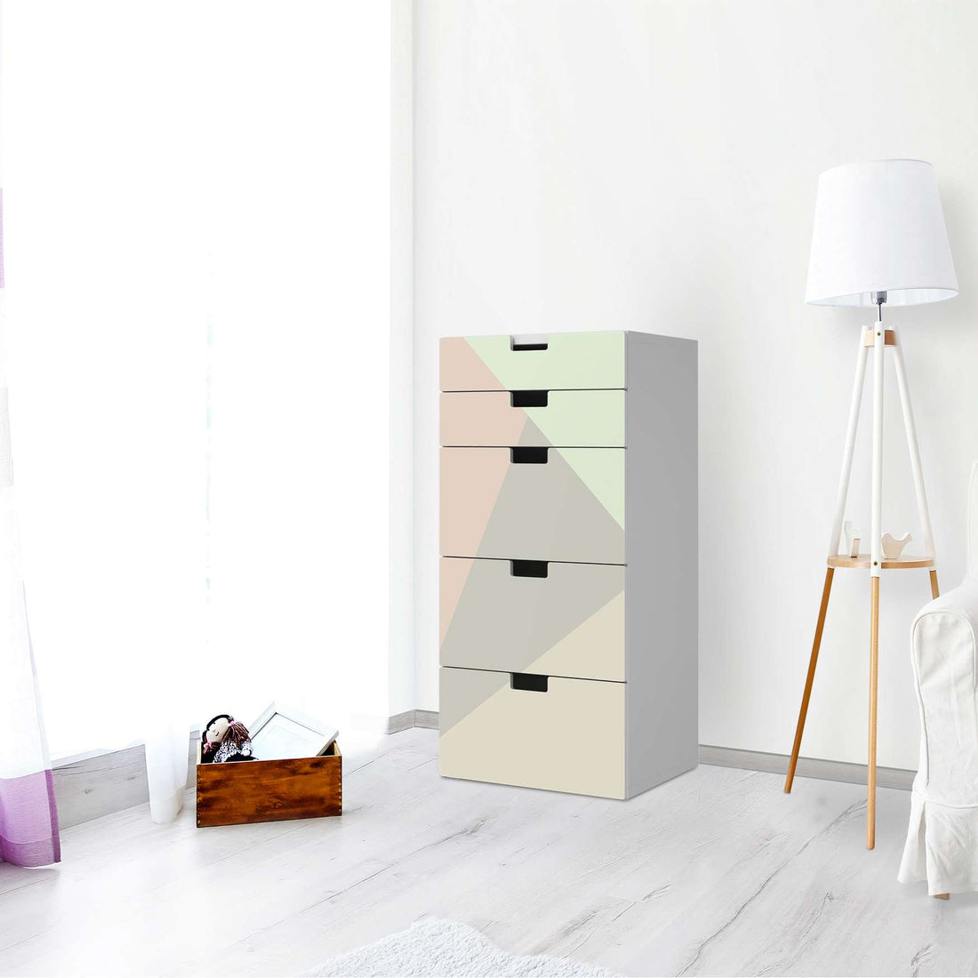 Möbel Klebefolie Pastell Geometrik - IKEA Stuva Kommode - 5 Schubladen - Wohnzimmer
