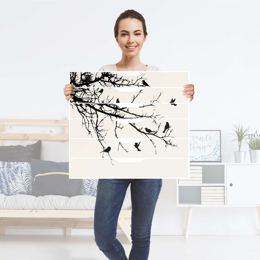 Möbelfolie Tree and Birds 1 - IKEA Alex Rollcontainer 6 Schubladen - Folie