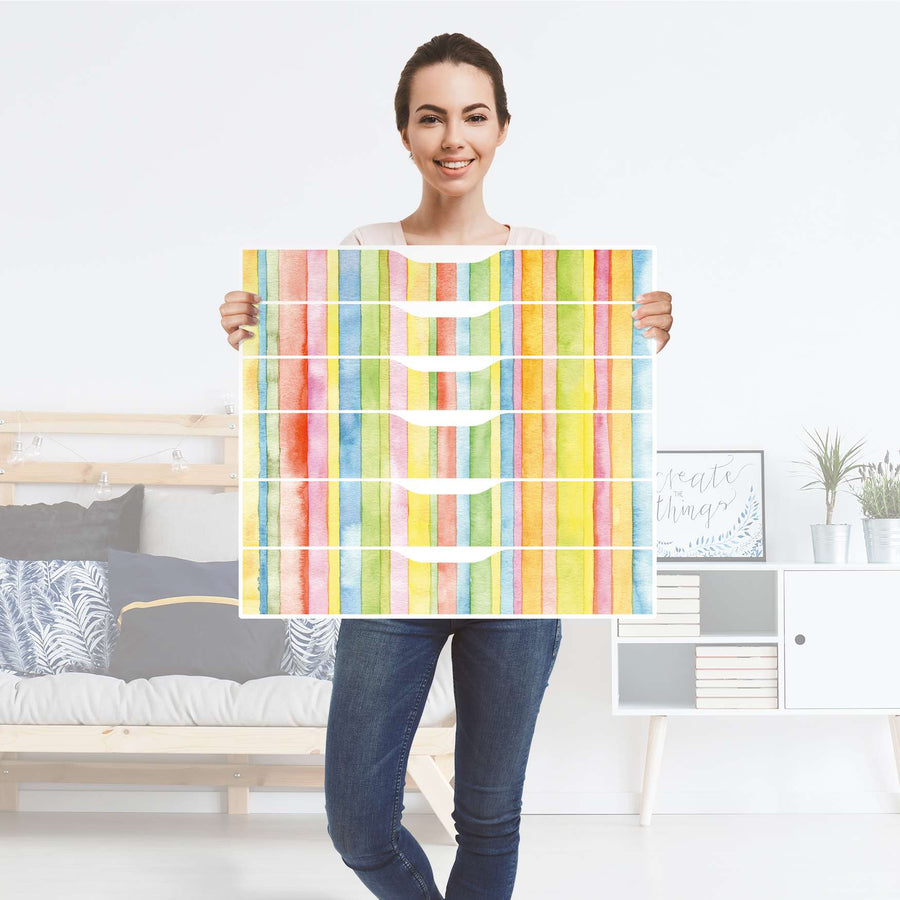 Möbelfolie Watercolor Stripes - IKEA Alex Rollcontainer 6 Schubladen - Folie