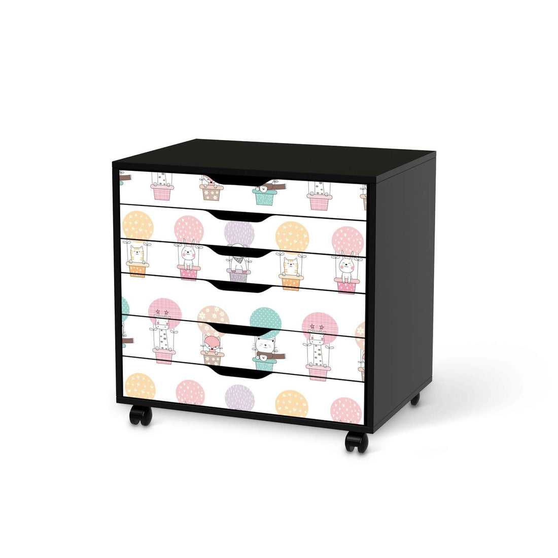 Möbelfolie Flying Animals - IKEA Alex Rollcontainer 6 Schubladen - schwarz