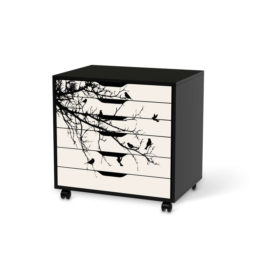 Möbelfolie Tree and Birds 1 - IKEA Alex Rollcontainer 6 Schubladen - schwarz