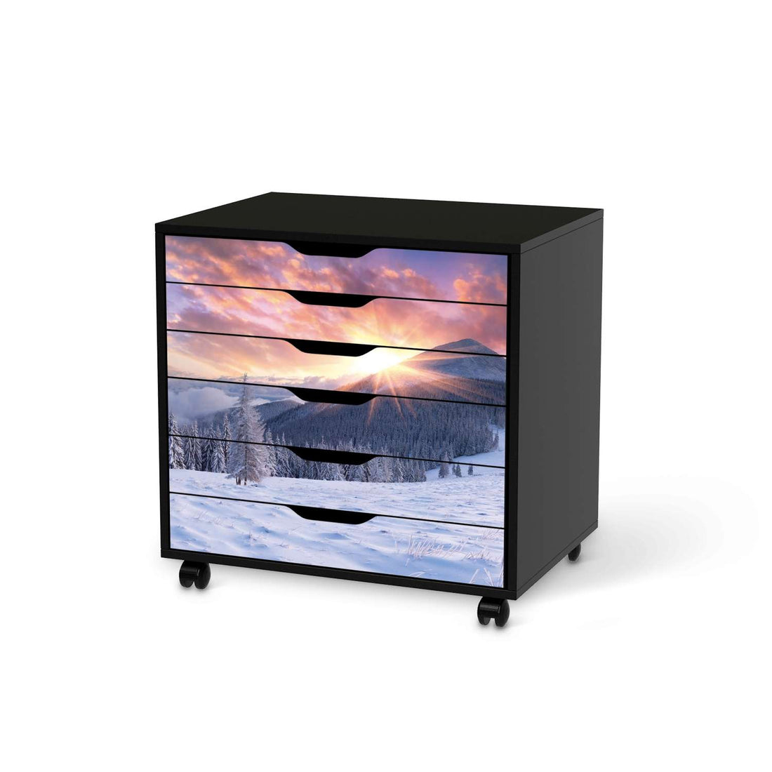 Möbelfolie Zauberhafte Winterlandschaft - IKEA Alex Rollcontainer 6 Schubladen - schwarz