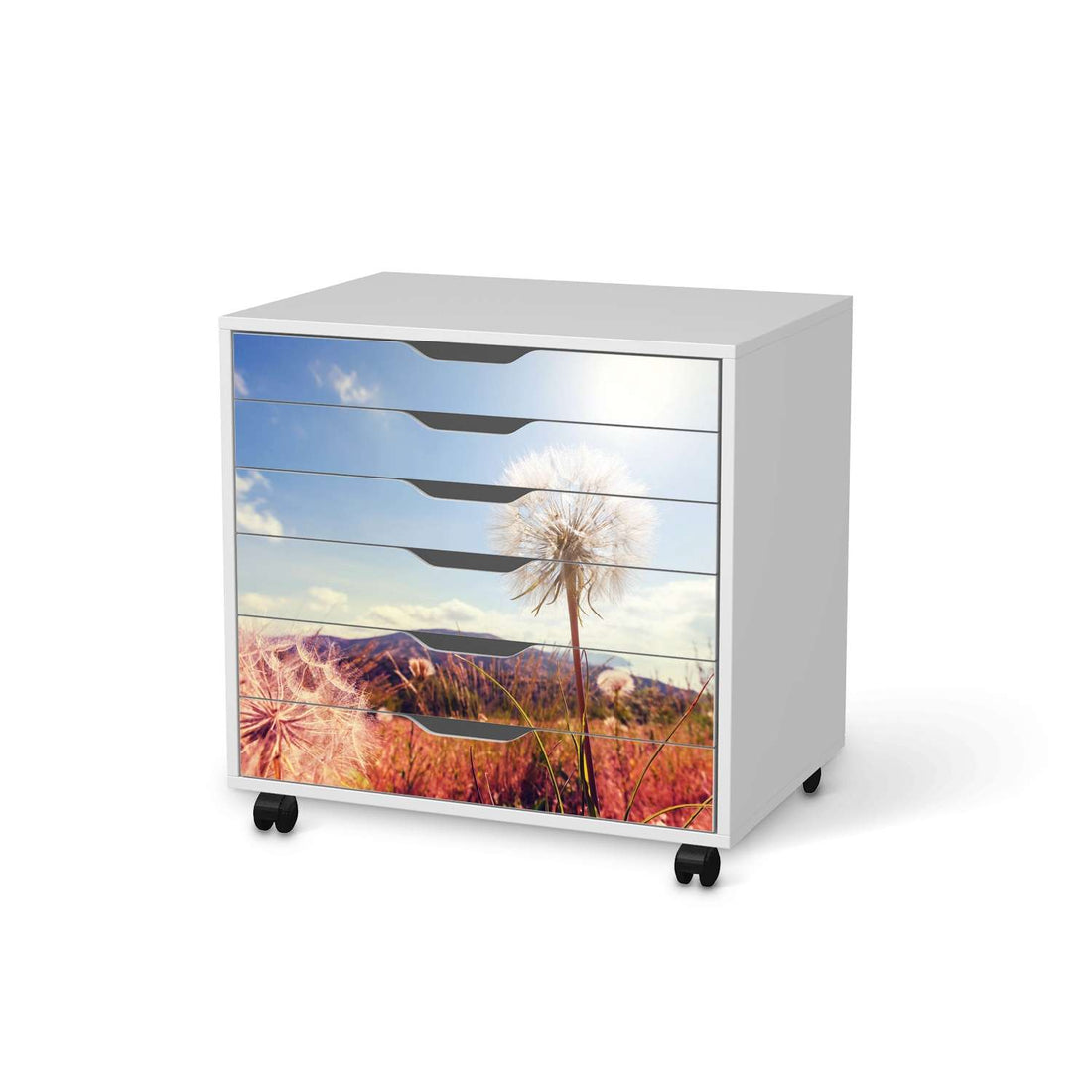 Möbelfolie Dandelion - IKEA Alex Rollcontainer 6 Schubladen - weiss