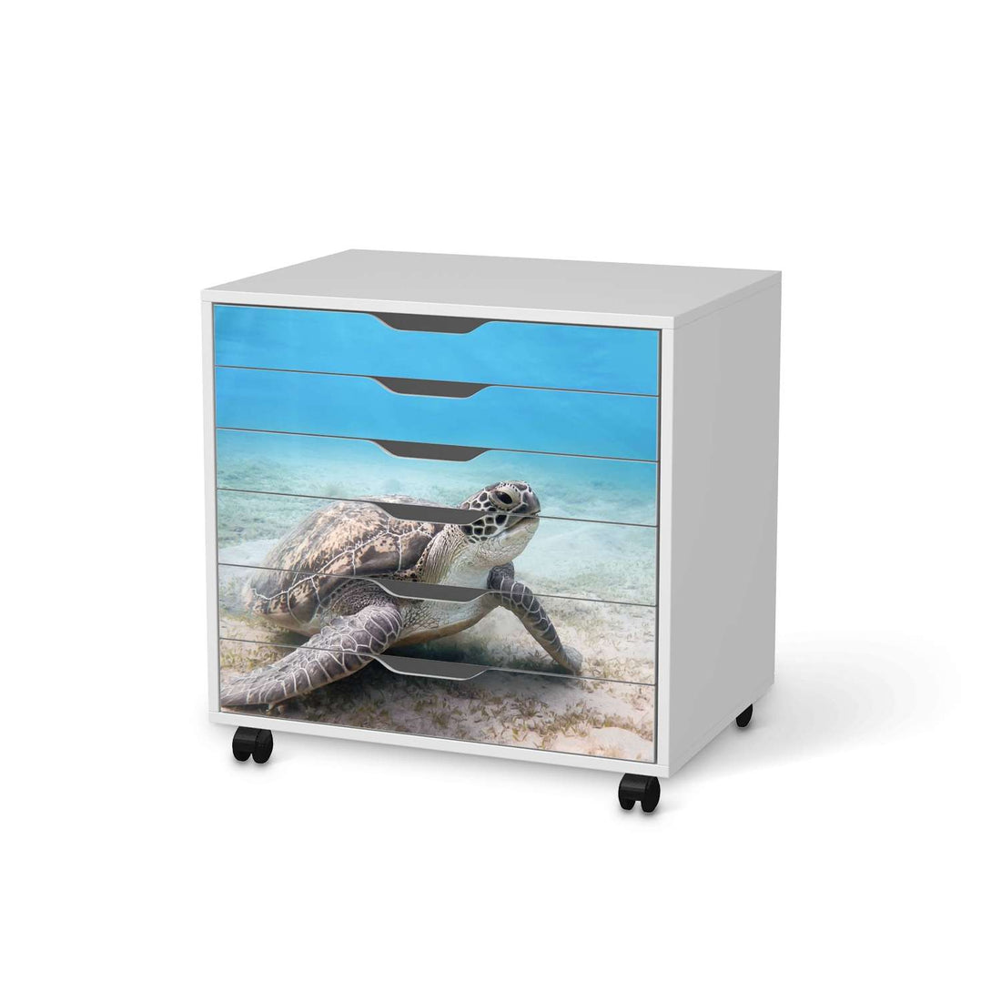 Möbelfolie Green Sea Turtle - IKEA Alex Rollcontainer 6 Schubladen - weiss