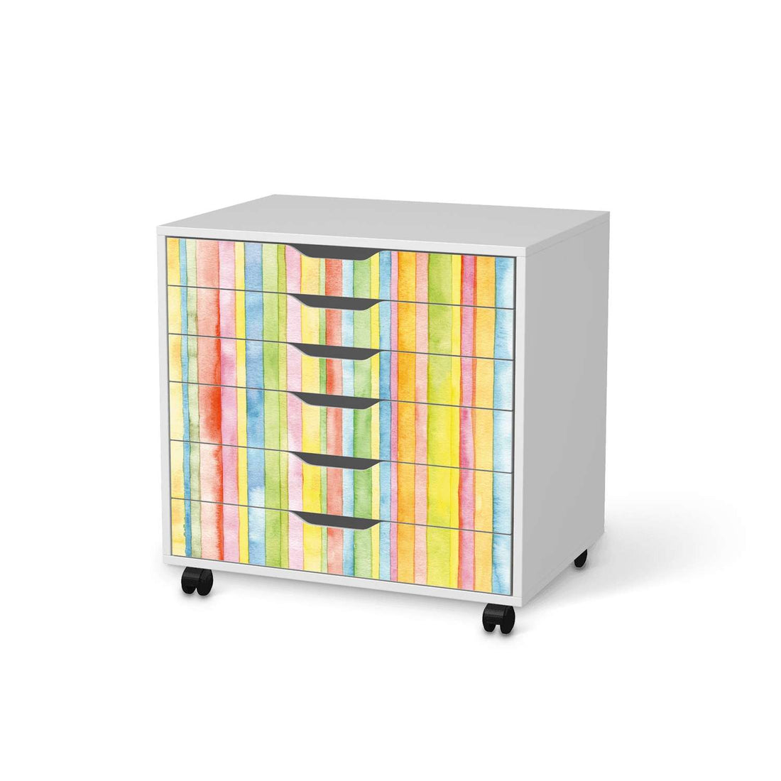 Möbelfolie Watercolor Stripes - IKEA Alex Rollcontainer 6 Schubladen - weiss