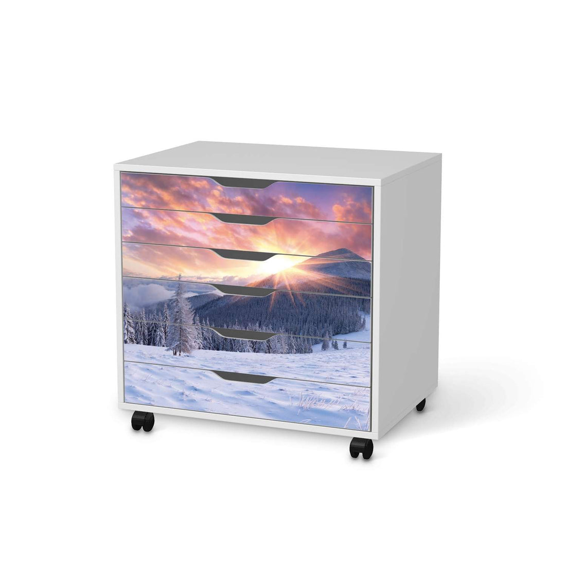 Möbelfolie Zauberhafte Winterlandschaft - IKEA Alex Rollcontainer 6 Schubladen - weiss