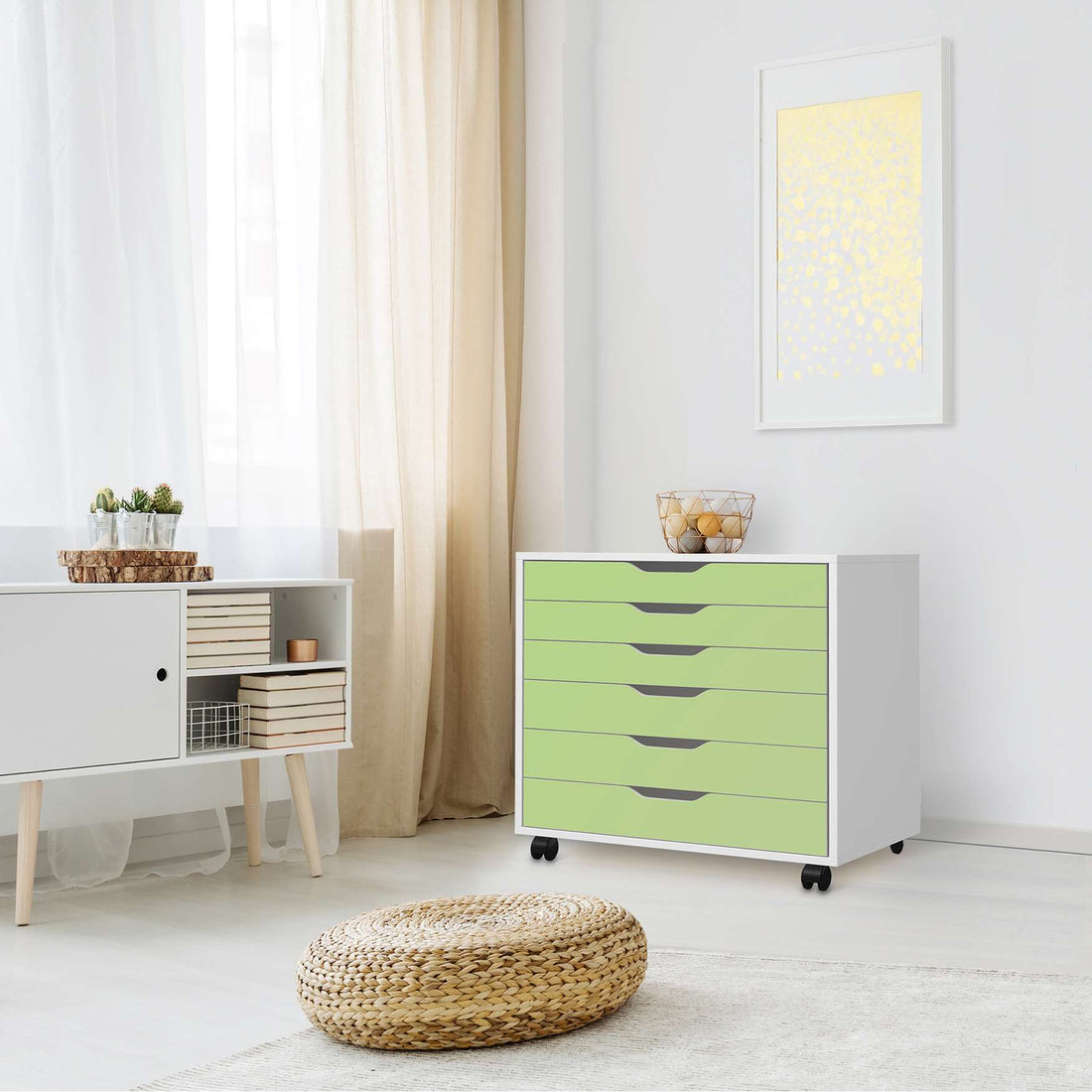Möbelfolie Hellgrün Light - IKEA Alex Rollcontainer 6 Schubladen - Wohnzimmer