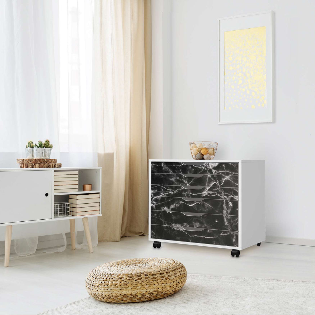 Möbelfolie Marmor schwarz - IKEA Alex Rollcontainer 6 Schubladen - Wohnzimmer