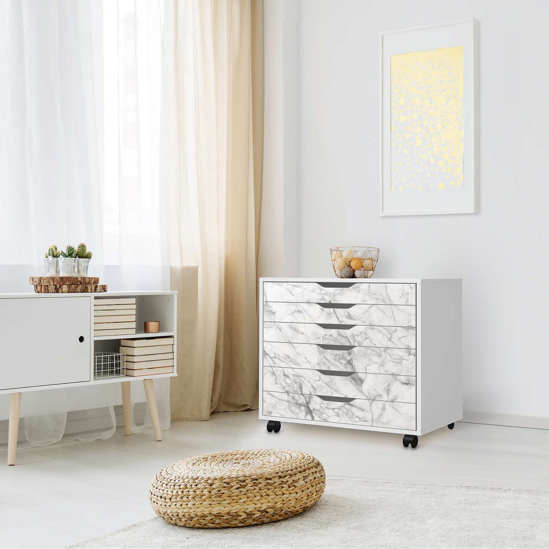 Möbelfolie Marmor weiß - IKEA Alex Rollcontainer 6 Schubladen - Wohnzimmer