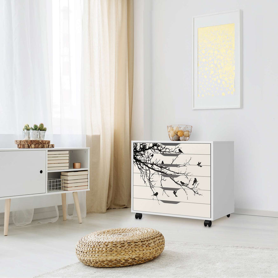 Möbelfolie Tree and Birds 1 - IKEA Alex Rollcontainer 6 Schubladen - Wohnzimmer