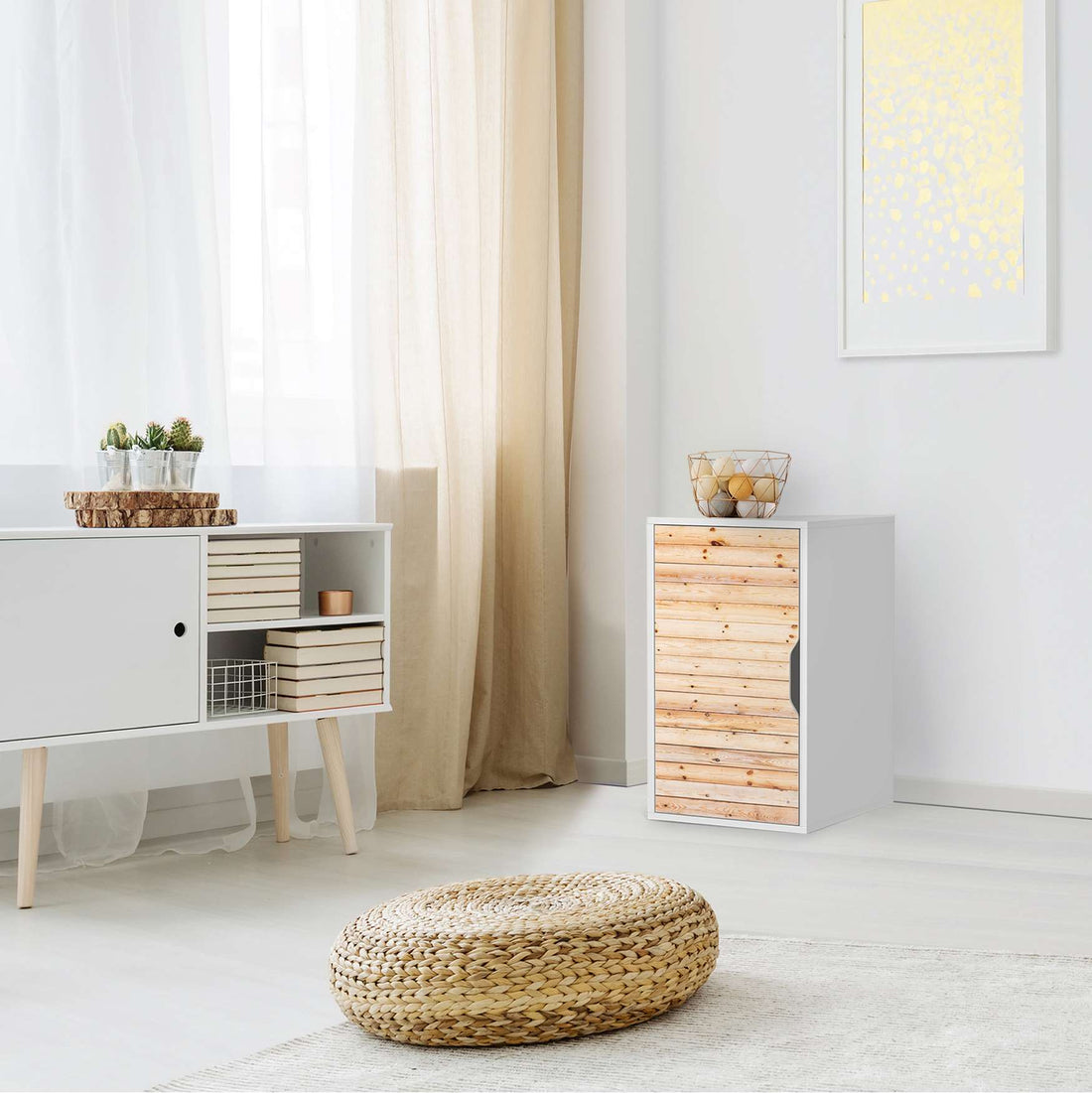Möbelfolie Bright Planks - IKEA Alex Schrank - Wohnzimmer