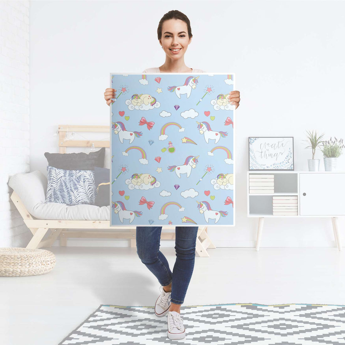 Möbelfolie Rainbow Unicorn - IKEA Billy Regal 3 Fächer - Folie