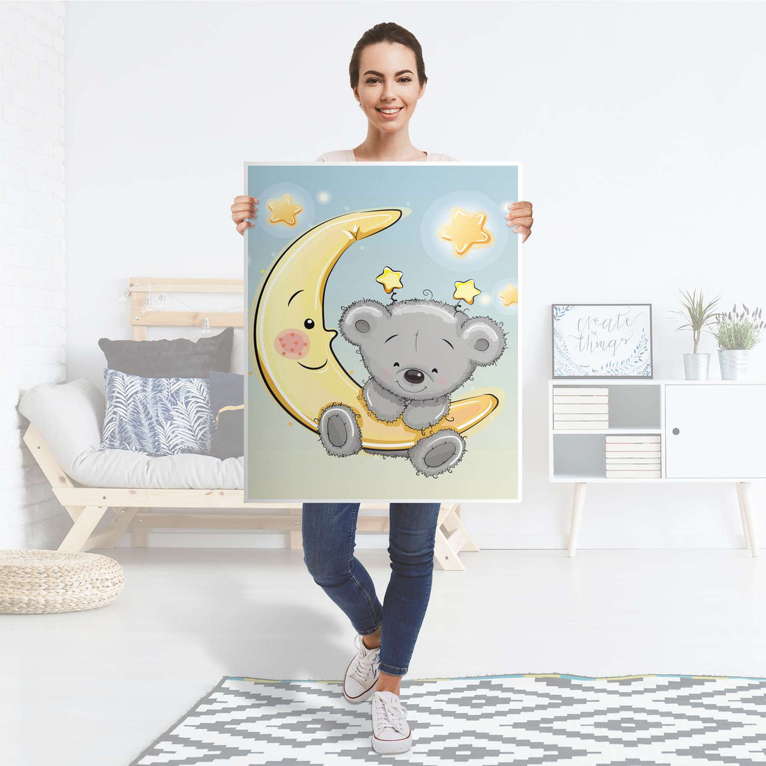 Möbelfolie Teddy und Mond - IKEA Billy Regal 3 Fächer - Folie