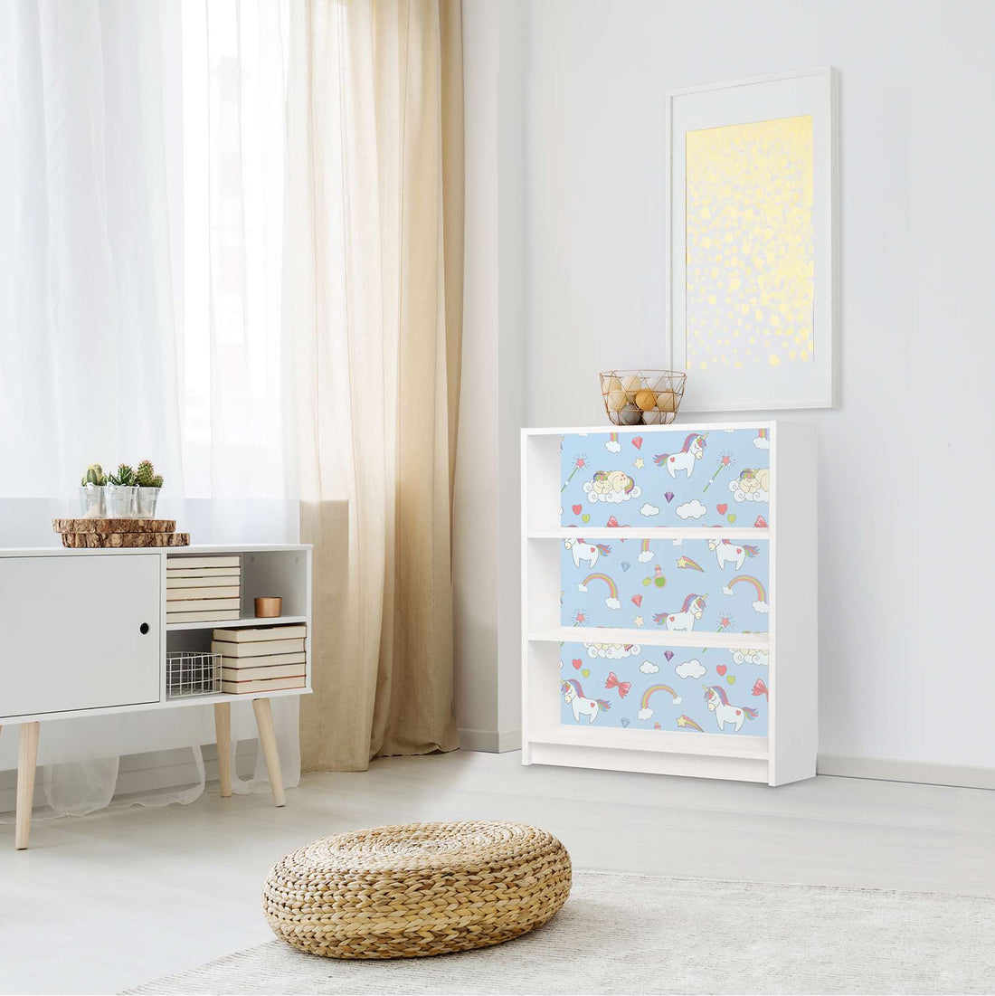 Möbelfolie Rainbow Unicorn - IKEA Billy Regal 3 Fächer - Kinderzimmer