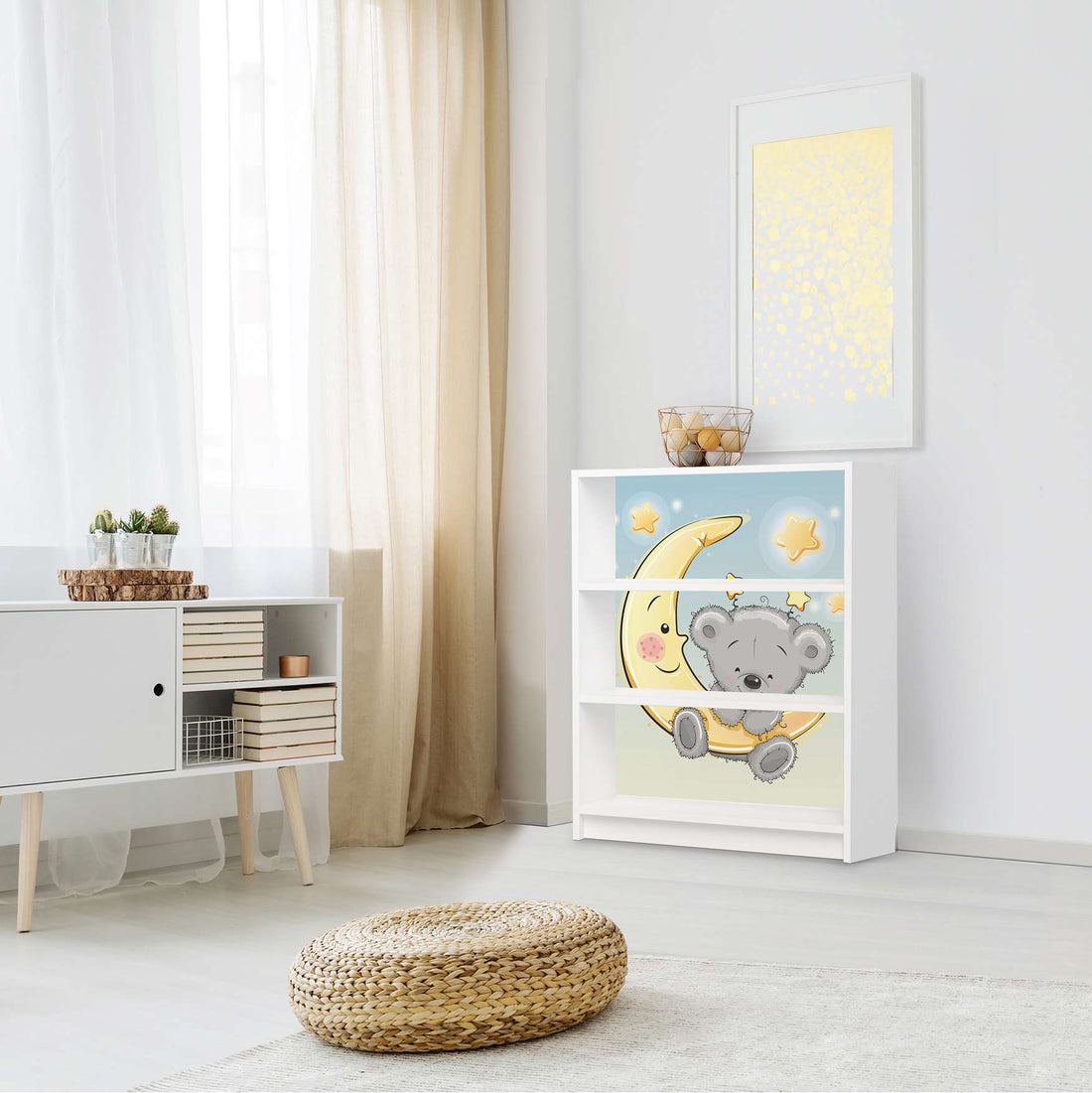 Möbelfolie Teddy und Mond - IKEA Billy Regal 3 Fächer - Kinderzimmer
