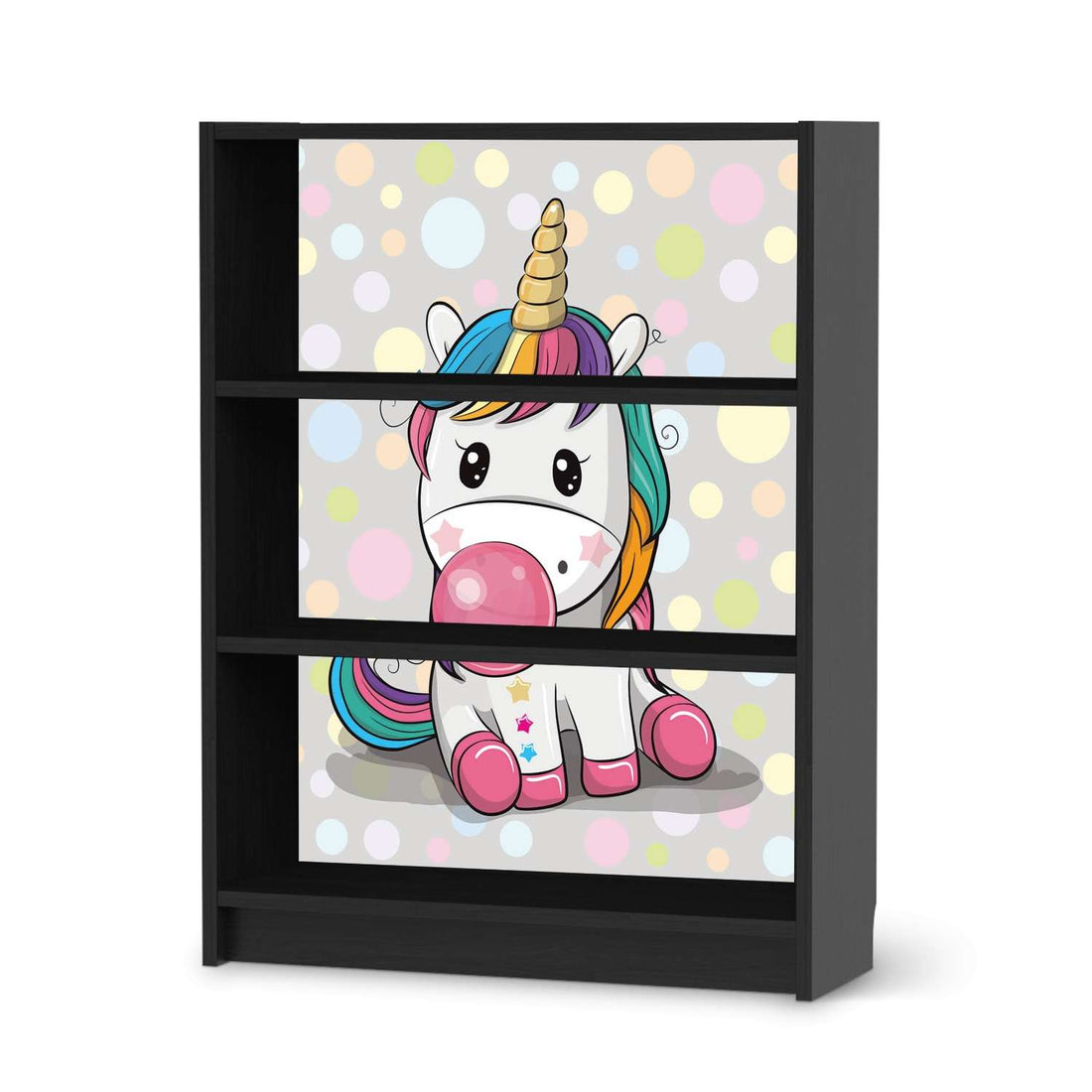 Möbelfolie Rainbow das Einhorn - IKEA Billy Regal 3 Fächer - schwarz