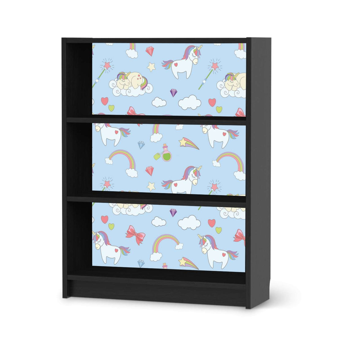 Möbelfolie Rainbow Unicorn - IKEA Billy Regal 3 Fächer - schwarz