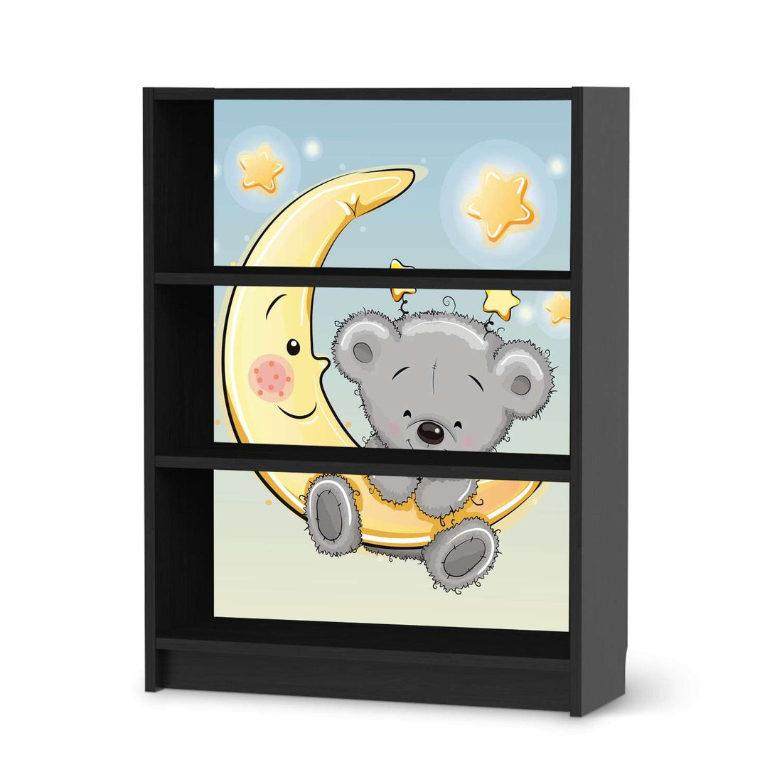 Möbelfolie Teddy und Mond - IKEA Billy Regal 3 Fächer - schwarz