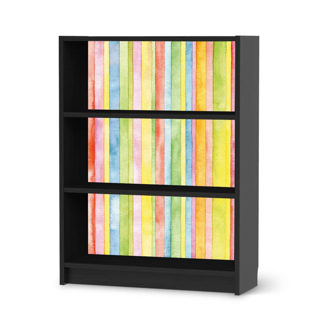 Möbelfolie Watercolor Stripes - IKEA Billy Regal 3 Fächer - schwarz